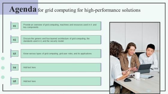 Agenda For Grid Computing For High Performance Solutions Clipart PDF