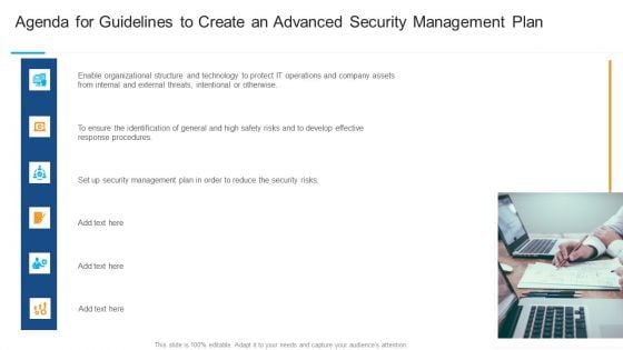 Agenda For Guidelines To Create An Advanced Security Management Plan Formats PDF