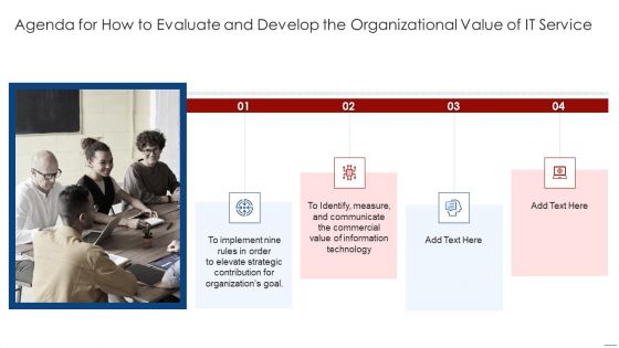 Agenda For How To Evaluate And Develop The Organizational Value Of IT Service Diagrams PDF Agenda For How To Evaluate And Develop The Organizational Value Of IT Service Diagrams PDF