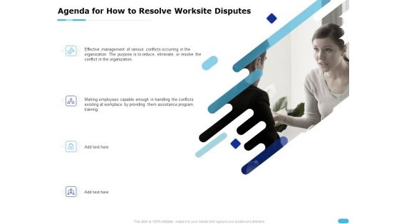 Agenda For How To Resolve Worksite Disputes Ppt Portfolio Microsoft PDF