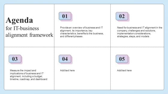 Agenda For IT Business Alignment Framework Summary PDF