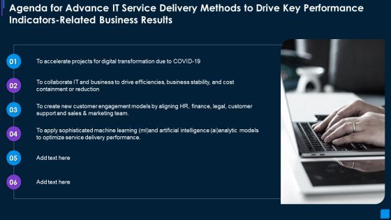 Agenda For Icons Slide For Delivery Methods To Drive Key Performance Indicators Brochure PDF