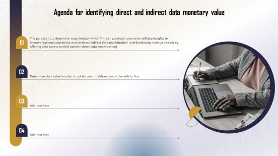 Agenda For Identifying Direct And Indirect Data Monetary Value Professional PDF