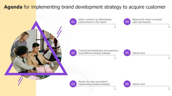 Agenda For Implementing Brand Development Strategy To Acquire Customer Background PDF