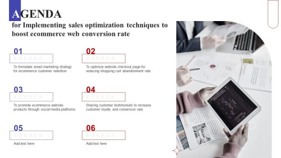 Agenda For Implementing Sales Optimization Techniques To Boost Ecommerce Web Conversion Rate Background PDF