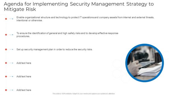 Agenda For Implementing Security Management Strategy To Mitigate Risk Topics PDF