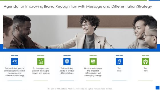 Agenda For Improving Brand Recognition With Message And Differentiation Strategy Diagrams PDF