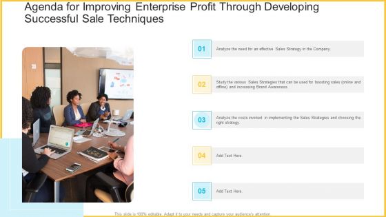 Agenda For Improving Enterprise Profit Through Developing Successful Sale Techniques Download PDF