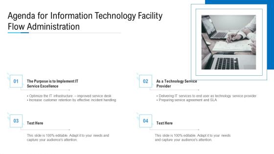 Agenda For Information Technology Facility Flow Administration Ppt Infographic Template Samples PDF