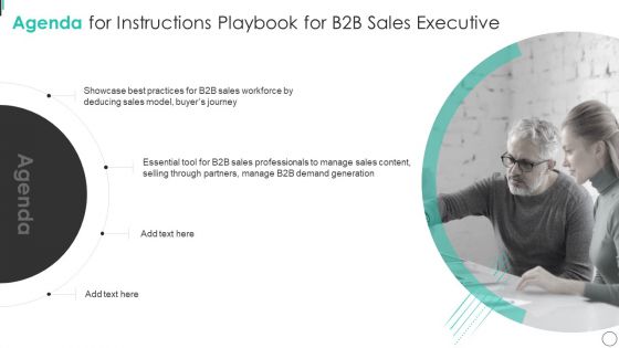 Agenda For Instructions Playbook For B2B Sales Executive Slides PDF Agenda For Instructions Playbook For B2B Sales Executive Slides PDF