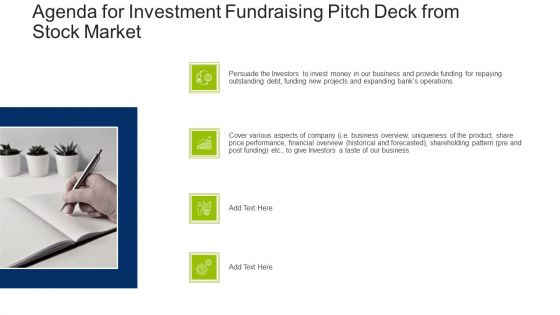 Agenda For Investment Fundraising Pitch Deck From Stock Market Pictures PDF