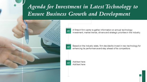 Agenda For Investment In Latest Technology To Ensure Business Growth And Development Brochure PDF