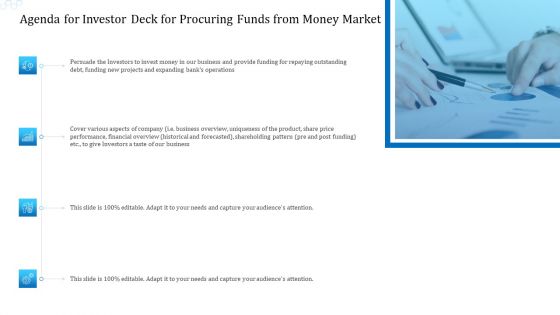 Agenda For Investor Deck For Procuring Funds From Money Market Themes PDF Agenda For Investor Deck For Procuring Funds From Money Market Themes PDF