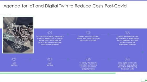 Agenda For Iot And Digital Twin To Reduce Costs Post Covid Template PDF