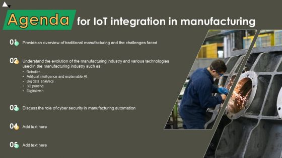 Agenda For Iot Integration In Manufacturing Pictures PDF