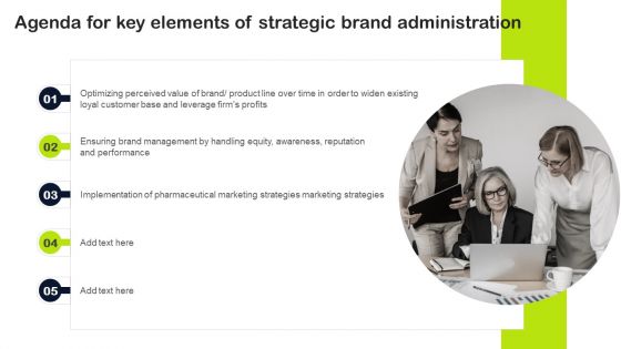 Agenda For Key Elements Of Strategic Brand Administration Mockup PDF