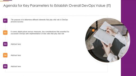 Agenda For Key Parameters To Establish Overall Devops Value It Slides PDF Agenda For Key Parameters To Establish Overall Devops Value It Slides PDF
