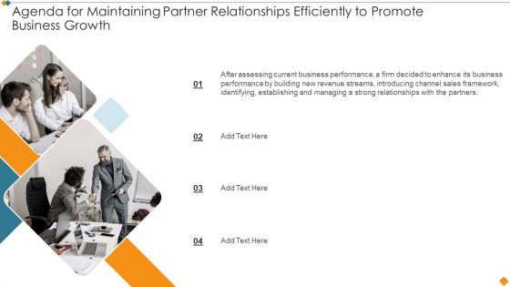 Agenda For Maintaining Partner Relationships Efficiently To Promote Business Growth Icons PDF Agenda For Maintaining Partner Relationships Efficiently To Promote Business Growth Icons PDF