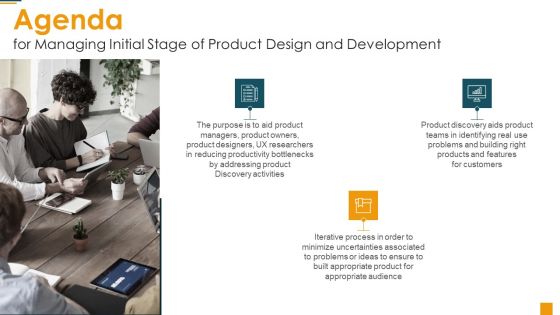 Agenda For Managing Initial Stage Of Product Design And Development Themes PDF