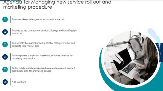 Agenda For Managing New Service Roll Out And Marketing Procedure Background PDF