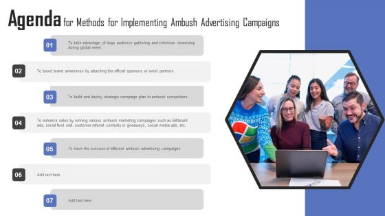 Agenda For Methods For Implementing Ambush Advertising Campaigns Brochure PDF