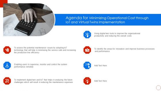 Agenda For Minimizing Operational Cost Through Iot And Virtual Twins Implementation Information PDF