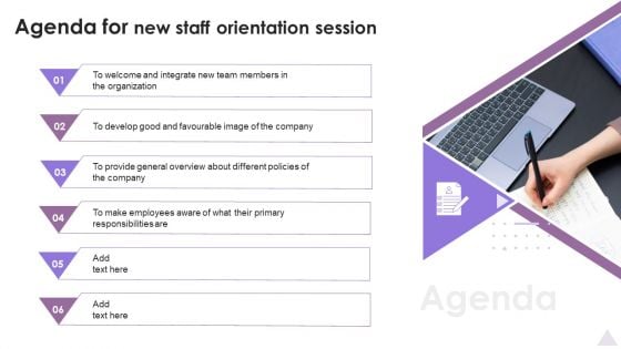 Agenda For New Staff Orientation Session Ppt Ideas Vector PDF