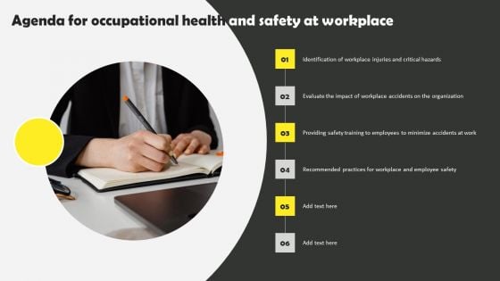 Agenda For Occupational Health And Safety At Workplace Graphics PDF