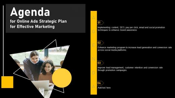 Agenda For Online Ads Strategic Plan For Effective Marketing Formats PDF
