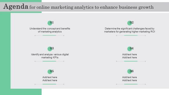 Agenda For Online Marketing Analytics To Enhance Business Growth Sample PDF