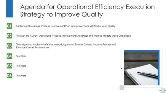 Agenda For Operational Efficiency Execution Strategy Improve Quality Sample PDF Agenda For Operational Efficiency Execution Strategy Improve Quality Sample PDF
