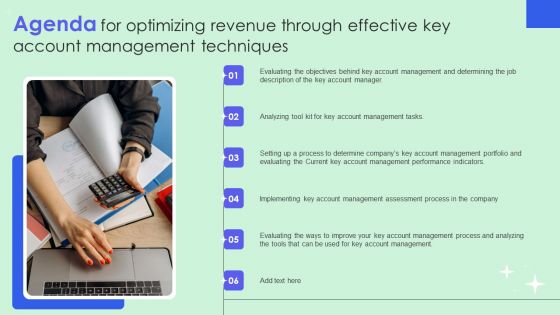 Agenda For Optimizing Revenue Through Effective Key Account Management Techniques Graphics PDF
