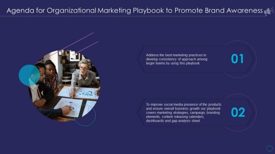 Agenda For Organizational Marketing Playbook To Promote Brand Awareness Mockup PDF