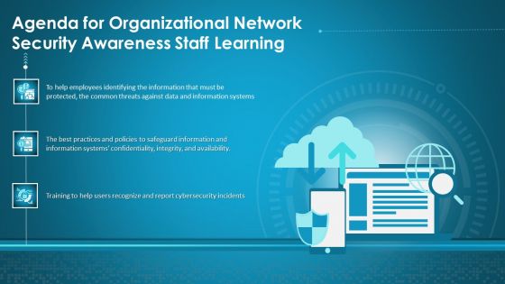 Agenda For Organizational Network Security Awareness Staff Learning Ppt Styles Master Slide PDF