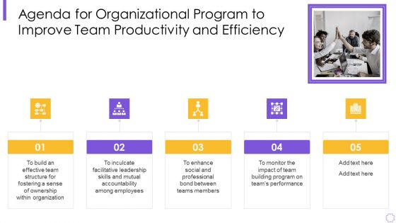 Agenda For Organizational Program To Improve Team Productivity And Efficiency Ideas PDF