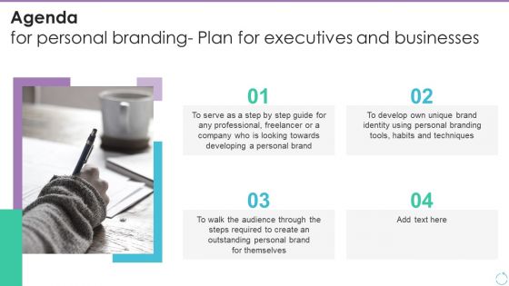Agenda For Personal Branding Plan For Executives And Businesses Mockup PDF