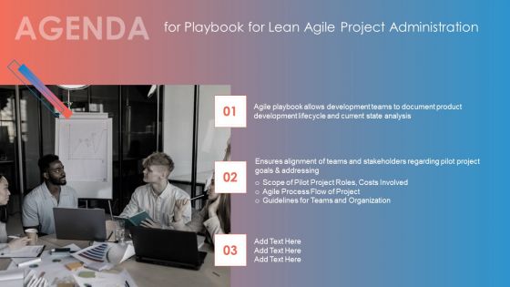 Agenda For Playbook For Lean Agile Project Administration Designs PDF