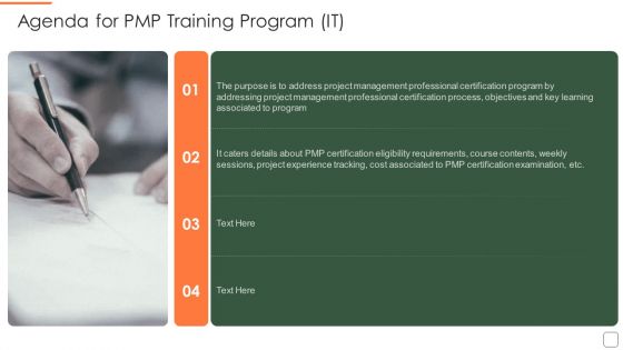 Agenda For Pmp Training Program It Slides PDF Agenda For Pmp Training Program It Slides PDF