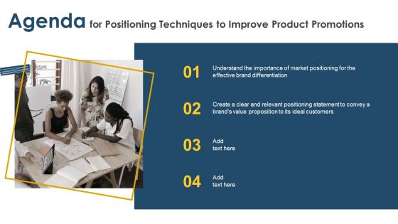 Agenda For Positioning Techniques To Improve Product Promotions Clipart PDF