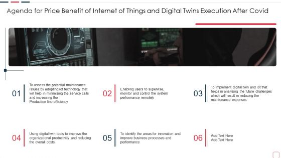 Agenda For Price Benefit Of Internet Of Things And Digital Twins Execution After Brochure PDF