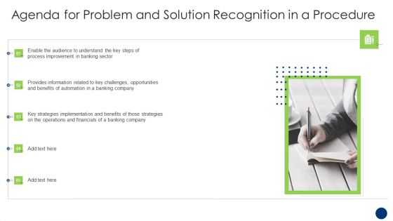 Agenda For Problem And Solution Recognition In A Procedure Slides PDF