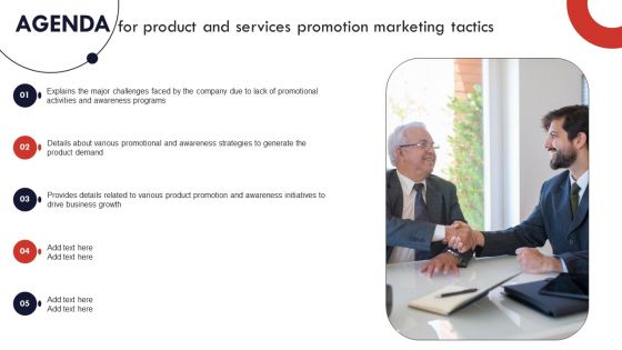 Agenda For Product And Services Promotion Marketing Tactics Microsoft PDF