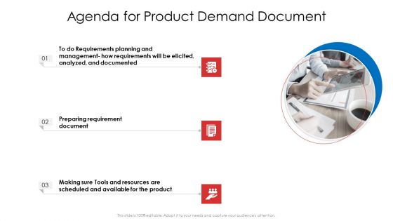 Agenda For Product Demand Document Ppt Show Designs PDF