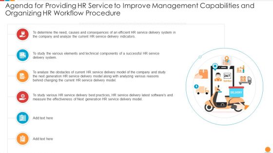Agenda For Providing HR Service To Improve Management Capabilities And Organizing HR Workflow Procedure Infographics PDF