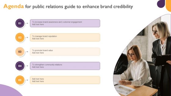 Agenda For Public Relations Guide To Enhance Brand Credibility Portrait PDF