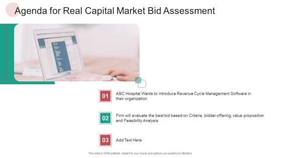 Agenda For Real Capital Market Bid Assessment Ppt PowerPoint Presentation Infographics Skills PDF