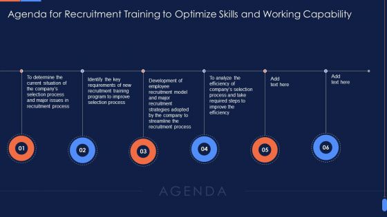 Agenda For Recruitment Training To Optimize Skills And Working Capability Formats PDF
