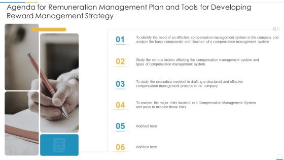 Agenda For Remuneration Management Plan And Tools For Developing Reward Management Strategy Formats PDF