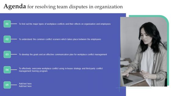 Agenda For Resolving Team Disputes In Organization Brochure PDF