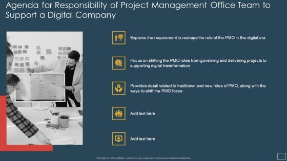 Agenda For Responsibility Of Project Management Office Team To Support A Digital Company Structure PDF